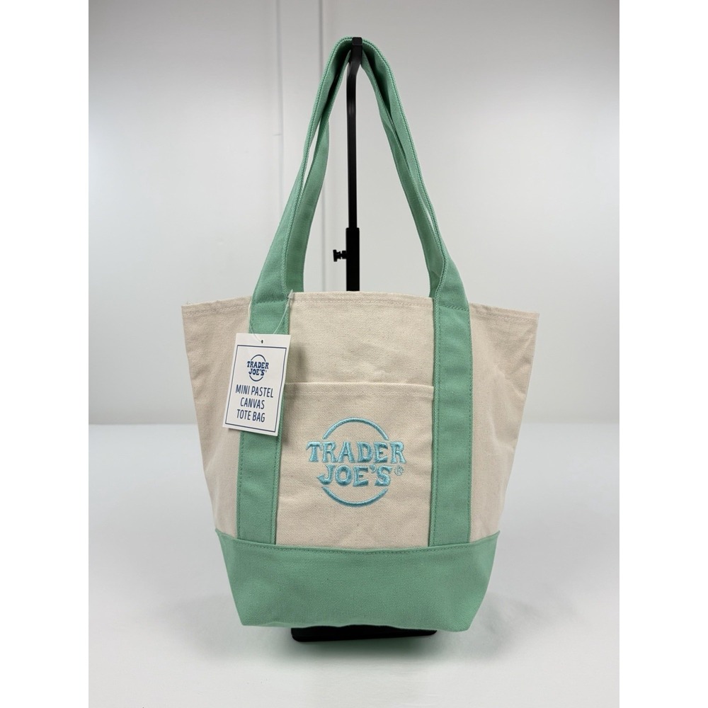 Trader Joe's Mini Pastel Canvas Tote Bag Mint Green Limited Edition NWT 2026 New
